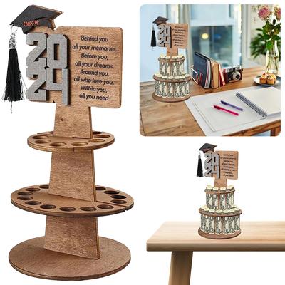 Hölzerner Geldhalter für Abschlussgeschenke mit 25 Löchern, Dekoration mit Absolventenhut, Geldhalter zum Selberbasteln, Partyzubehör für den Abschluss