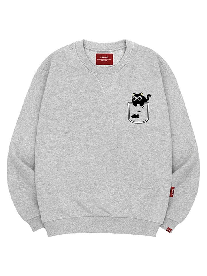 Ellamo Pocket Cat Sweatshirt Unisex Big Size S~4Xl (Type A)