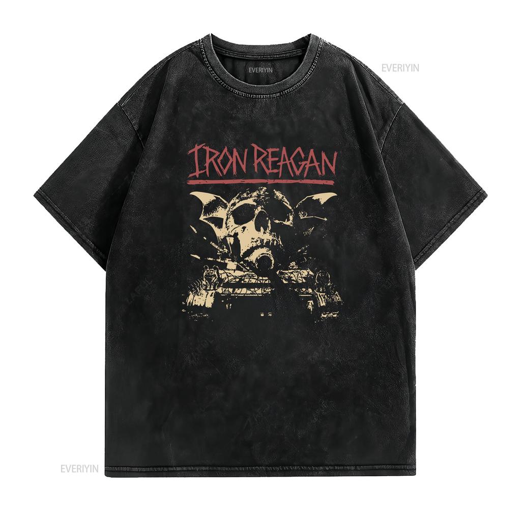 Koszulka z nadrukiem Żelazny Reagan Ostrzeżenie S M L XL 2XL 3XL vintage Sprana streetwear Top Do noszenia na co dzień moda Stylowy Casual Unisex