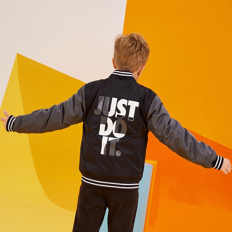 Nike Warm Striped Windproof Quilted Baseball Jacket Kids Jackets Black NY2042027GS-002