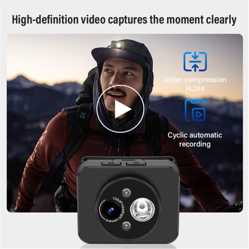 120°Wide Angle Head Camcorder Headlamp Camera LED Headlights Camera for Sports with Night Sights Capability 1920x1080