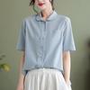 Summer Blouses Fashion Artistic Loose Solid Color Single Breasted Retro Short Sleeved Shirt Tops Women