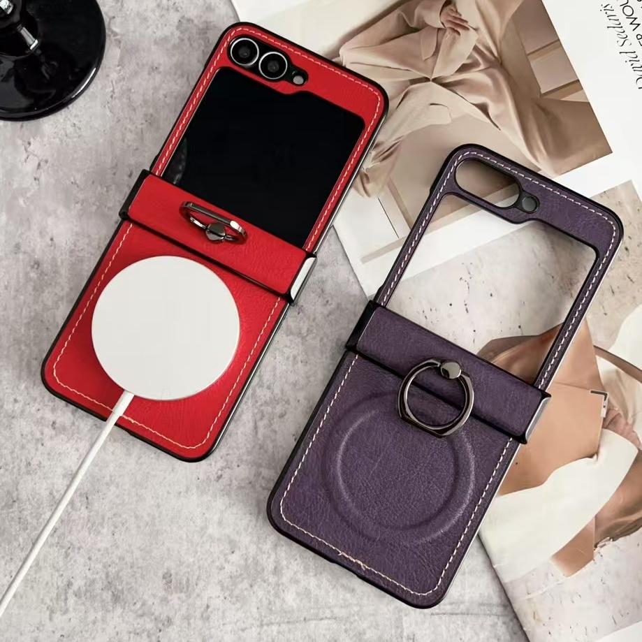 Vintage Leather Lichee Pattern Cases for Samsung Galax Z Flip 7 6 5 4 3 Magnetic Hinge Stand Shockproof Business Mobile Cover