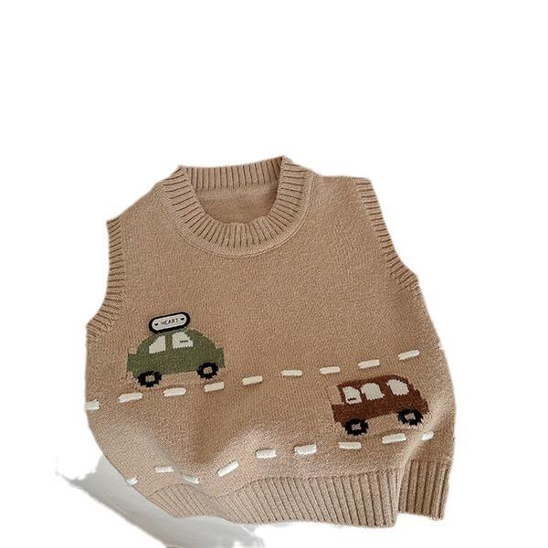 Autumn Winter Cartoon Boys' Knitted Sweater Vest Korean Children's Clothing Boys' Baby Pullover Warm Sweater