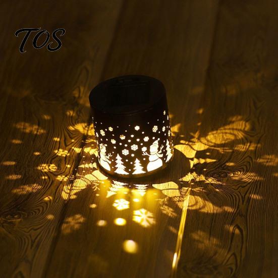 Christmas Party Decorative Projection Solar Light, Snowman Santa Waterproof Metal Wall Lantern, Powered Festive Snowflake Pattern Lighting Warm White