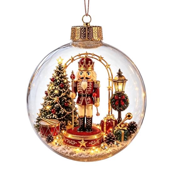 Lightweight Xmas Tree Pendants Clear Christmas Ball Ornaments, Acrylic Hanging Decoration with Gingerbread House Small Gifts Reindeer Santa Inside for