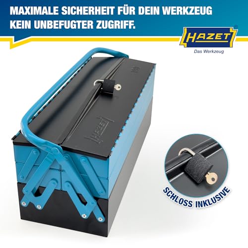 Hazet 190L Professional Toolbox, Large Capacity with 4 Folding Side Trays, Metal Construction, Padlock Included, Portable, Perfect for Mechanics, Cons