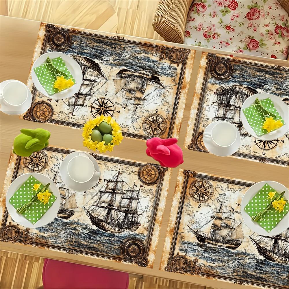 4pcs Set of Nautical Themed Placemats, Perfect for Dining and Coffee Tables, Home Decor & Kitchen Restaurant Party Decoration, Tableware 12x18 Inches