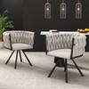 Linen Dining Chair, Set of 2, Light-colored Luxury Living Room Bedroom Swivel Chair, Leisure Chair with Four Metal Support Legs, Linen Beige and Black