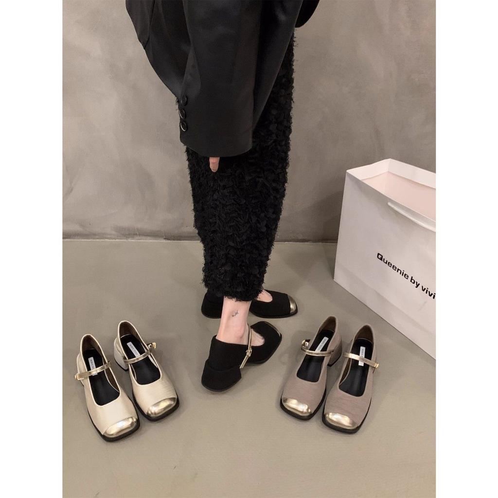 One-word buckle premium thick heel summer Internet celebrity versatile single shoes women  feeling foreign spring Mary Jane shoes