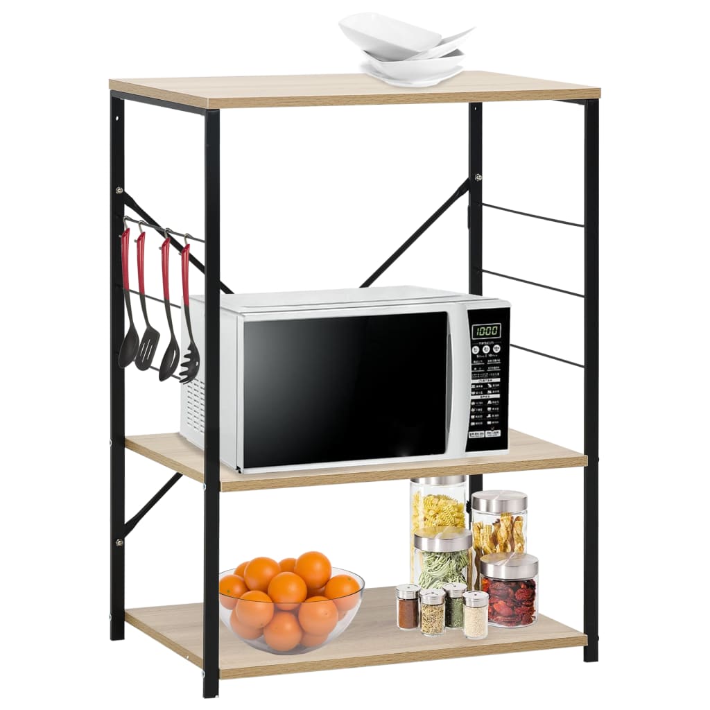 Microwave Shelf Black and Oak Effect 60 * 39.6 * 79.5 cm Particleboard