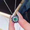Retro Sunflower Pendant & Synthetic Emerald Stud Earrings with Open Ring - Gemstone Set for Women