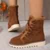 Women's Wide Width Lace-Up Snow Boots, Plush Lined Platform Winter Booties, European Style Outdoor Boots for Women