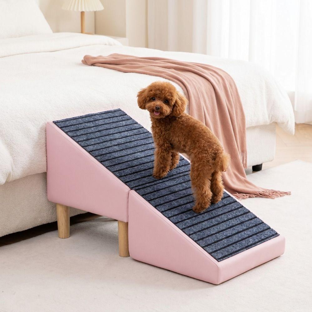 Safety Foldable 2-in-1 Dog Stairs Solid Wood Removable Pet Steps Non-Slip Waterproof Pet Ladder for Elderly Dogs