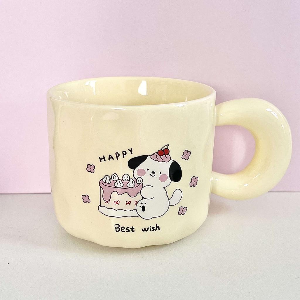 High-value Cute Puppy Mug with Lid Large-capacity Ceramic Drinking Cup Girls Birthday Gift Creative Cup