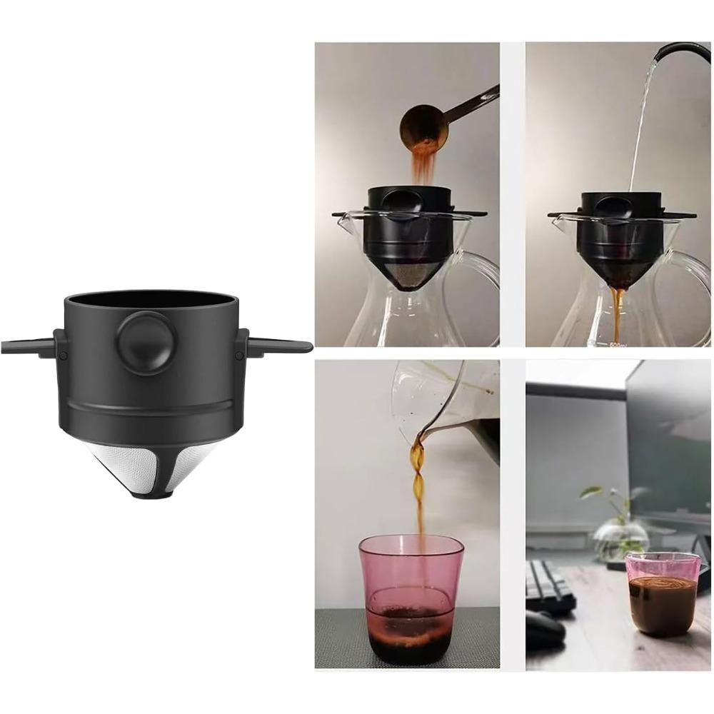 Portable Pour Over Coffee Maker 1-1 Cup, Stainless Steel Portable Coffee Filter, Reusable Mug Coffee Dripper Filter for Home