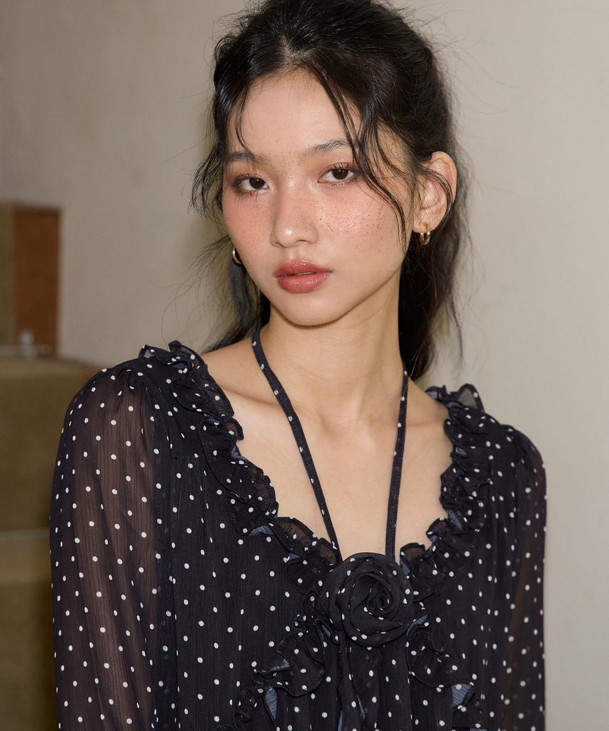 Salon De Yon Corsage Point Chiffon Dress_ Black