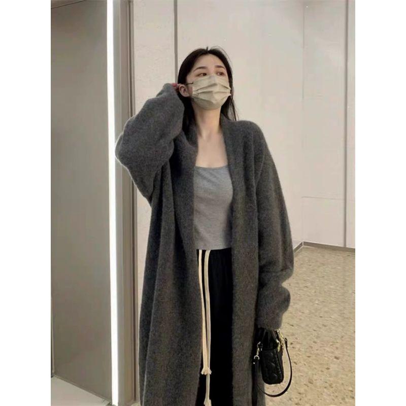 

Серый кардиган средней длины до колена на весну, осень и зиму Dark gray XL
