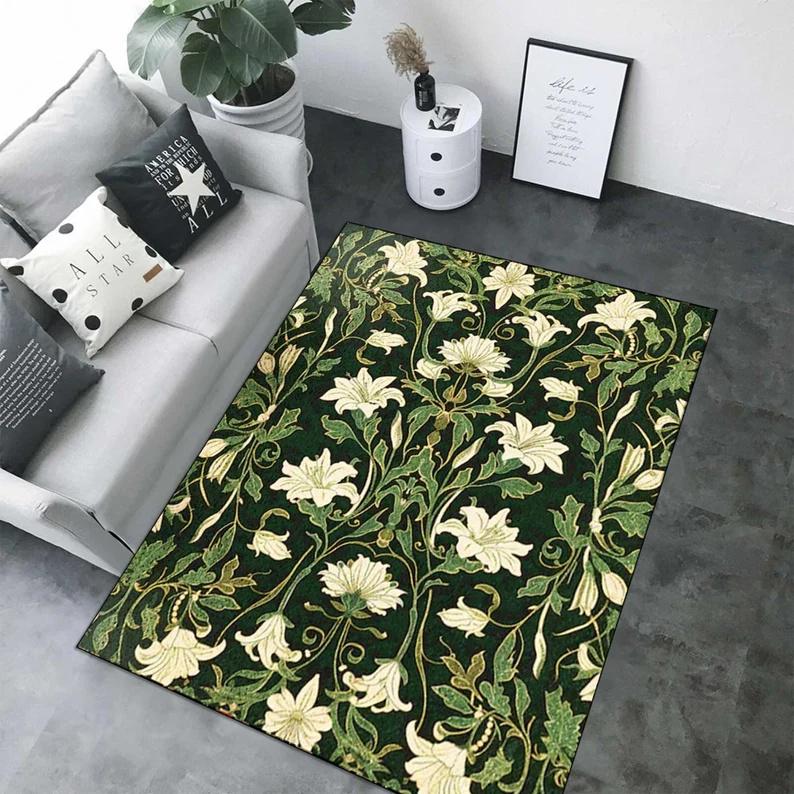 Vintage Art Rectangular Rug, Unicorn Tree Floral Patterns, Soft Non - Slip Carpet to Elevate Living Room and Bedroom Decor