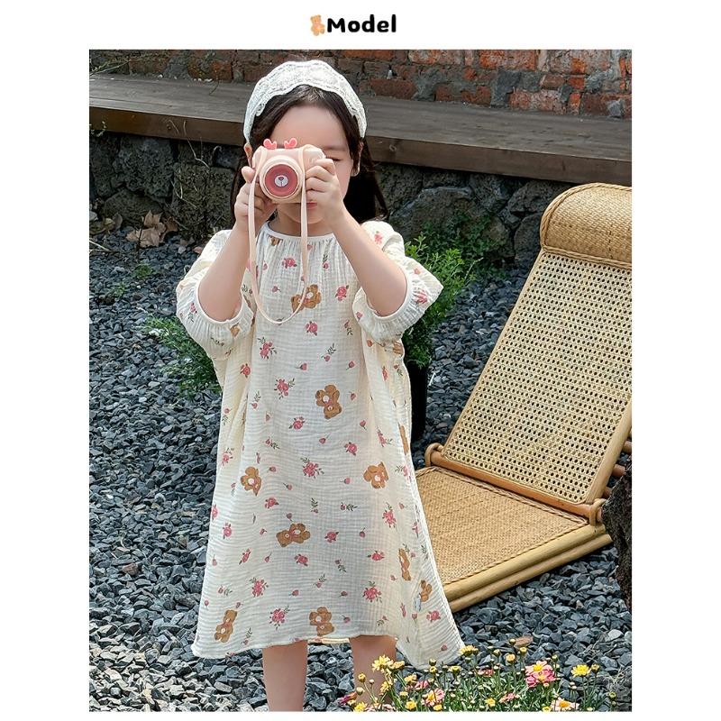 Sweet Short Sleeve Girls Kids Sleep Dress Casual Summer Home Nightgown