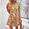 2026 new European and American printed V-neck ruffle edge short-sleeved vacation dress