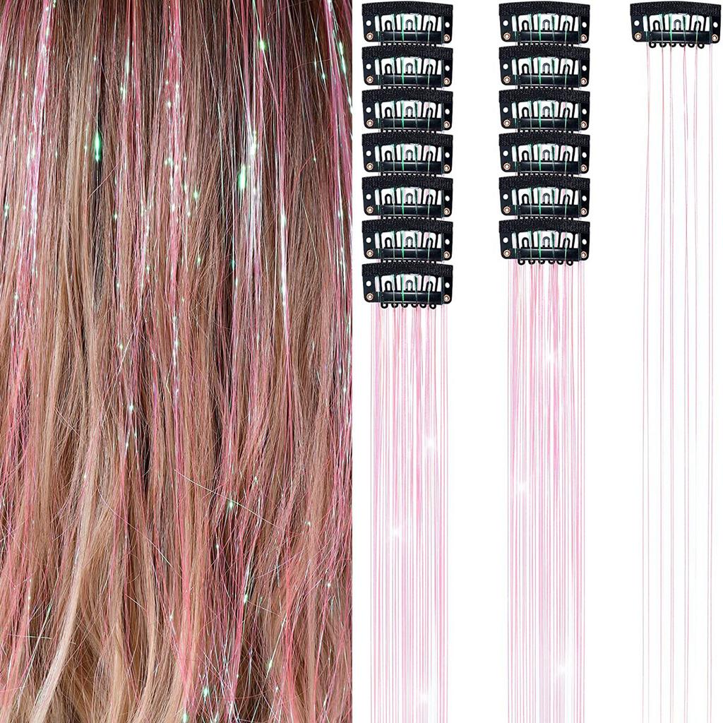 6PCS Clip In Hair Tinsel Set 19.6 Inch Fairy Wig Piece Sparkling Hair Accessories Glitter Hair