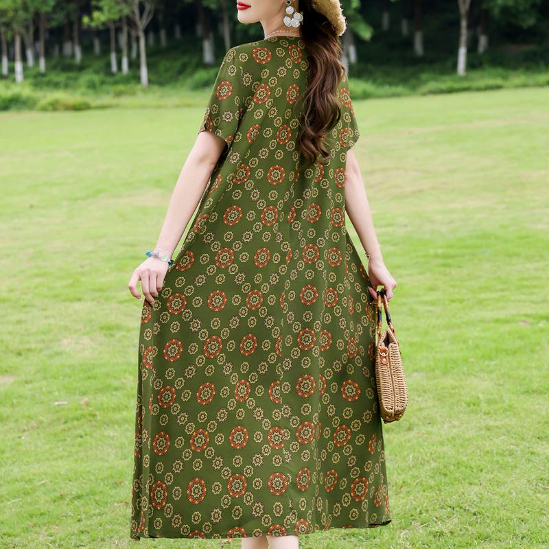Elegant Women's Dresses Summer Vintage Clothes Plus Size Short Sleeve Casual Loose Long Dress
