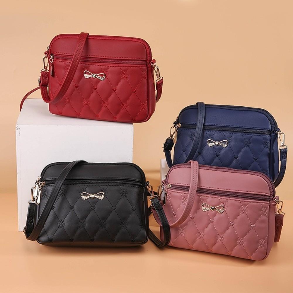 Portable Embroidery Heart Shoulder Bags Solid Color Large Capacity Messenger Bag PU Leather Women's Handbag Women
