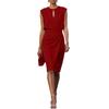 European and American women's clothing, retro temperament cross solid color knotted round neck hollow dress