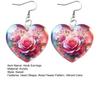 1 Pair Hook Earrings Rose Flower Pattern Heart Shape Charm Drop Earrings Vibrant Color Mother Day Gift Jewelry Accessories