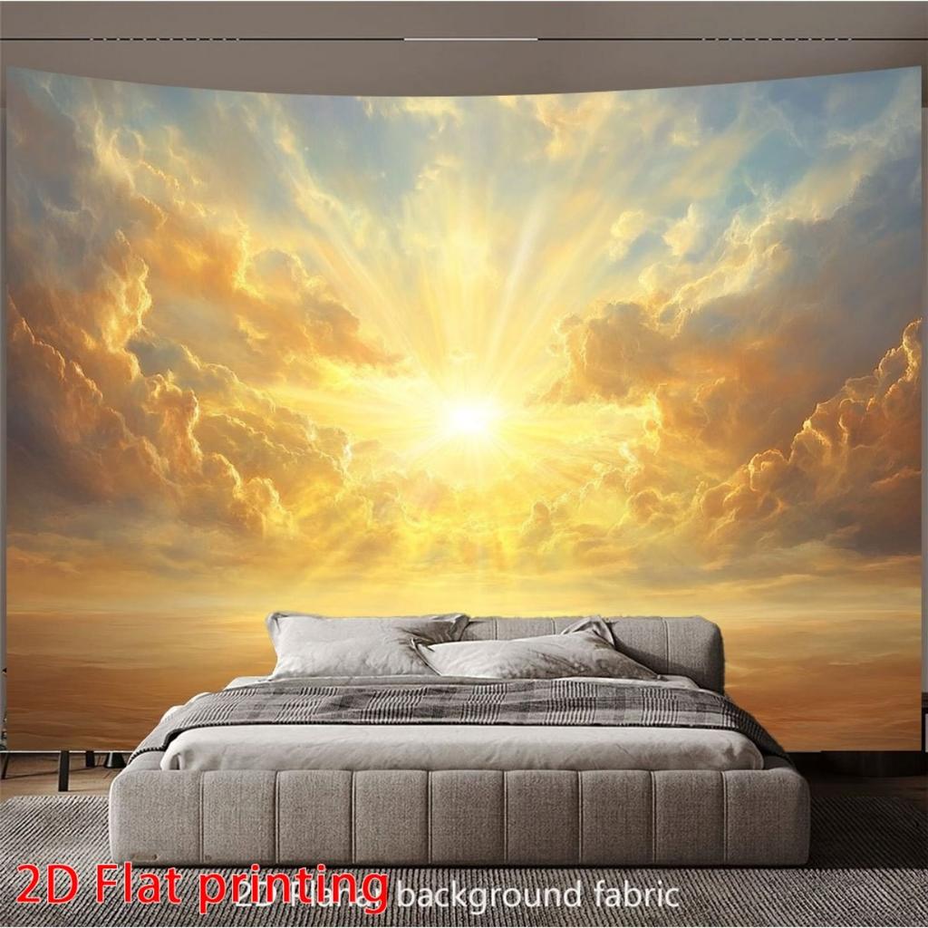 Tapestry Sunburst Dorato Nuvole Drammatiche Cielo Tramonto Appeso a Parete Per Soggiorno Camera da Letto Decorazione Arte Naturale Ispiratrice Stampa Casa
