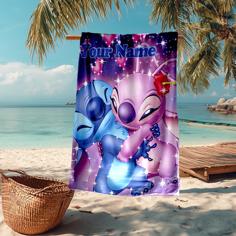 Custom Name Ultra-Soft Beach Towel with Stitch Theme,Ideal for Pool - Camping, Diving - Perfect Travel Essential, Vibrant Beach Towel.