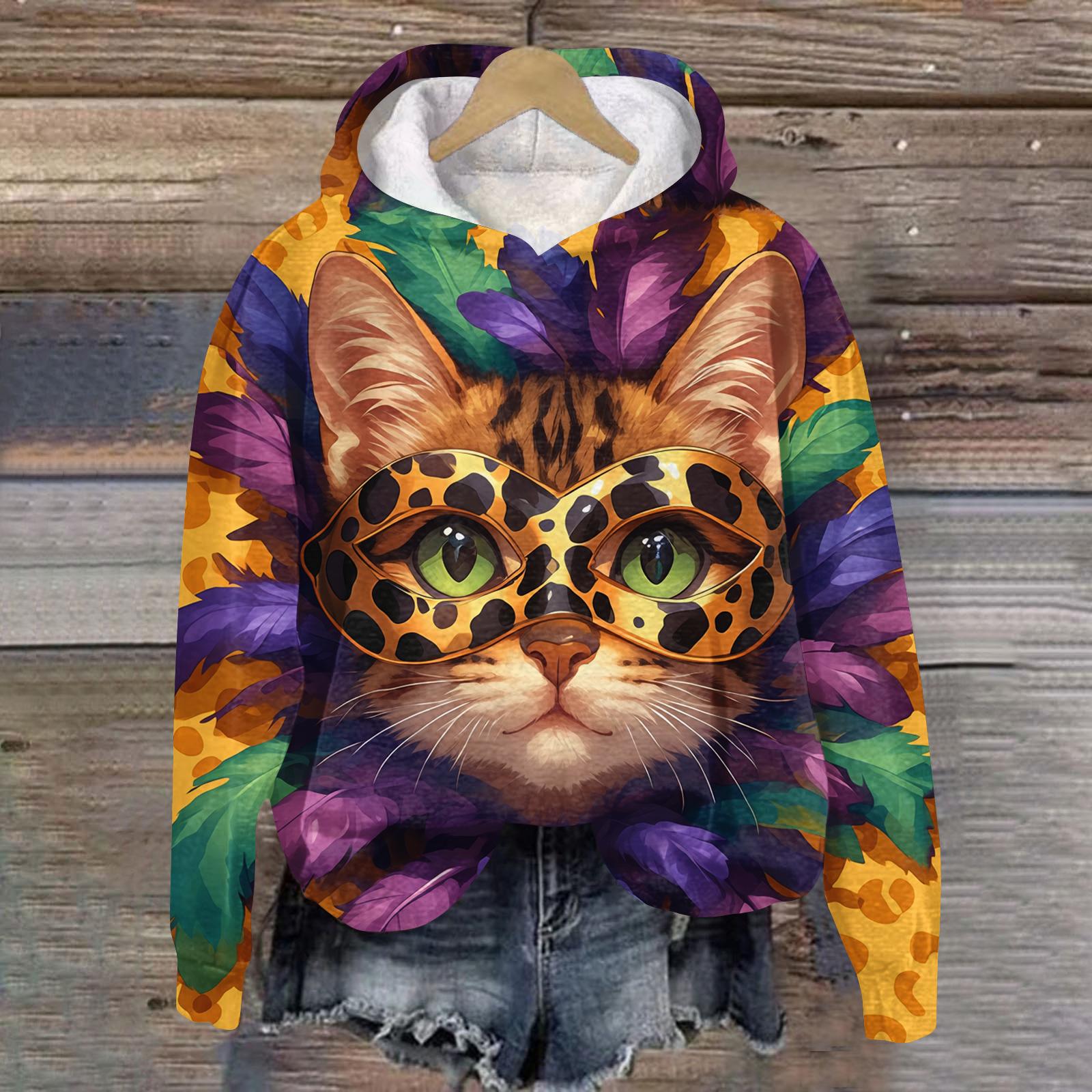 Ladies  Carnival Printed Casual Long Sleeve Hoodie Sports Hoodie Top L