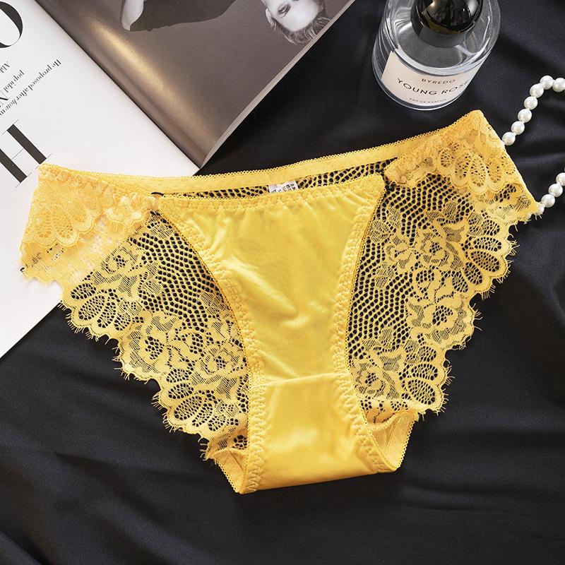 2025 Women's Low-Waist Lace Satin Panties with Cotton Crotch