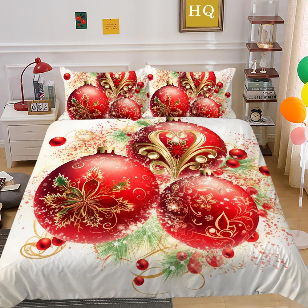Świąteczny Nadruk Cyfrowy Druk 3D Poliestrowa Poszewka na Poduszkę Poszwa na Kołdrę Dostępny Zestaw Dwu- lub Trzyczęściowy