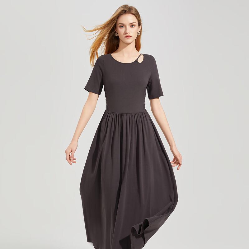 TATU Women's A-line Knit Short Sleeve Midi Dress