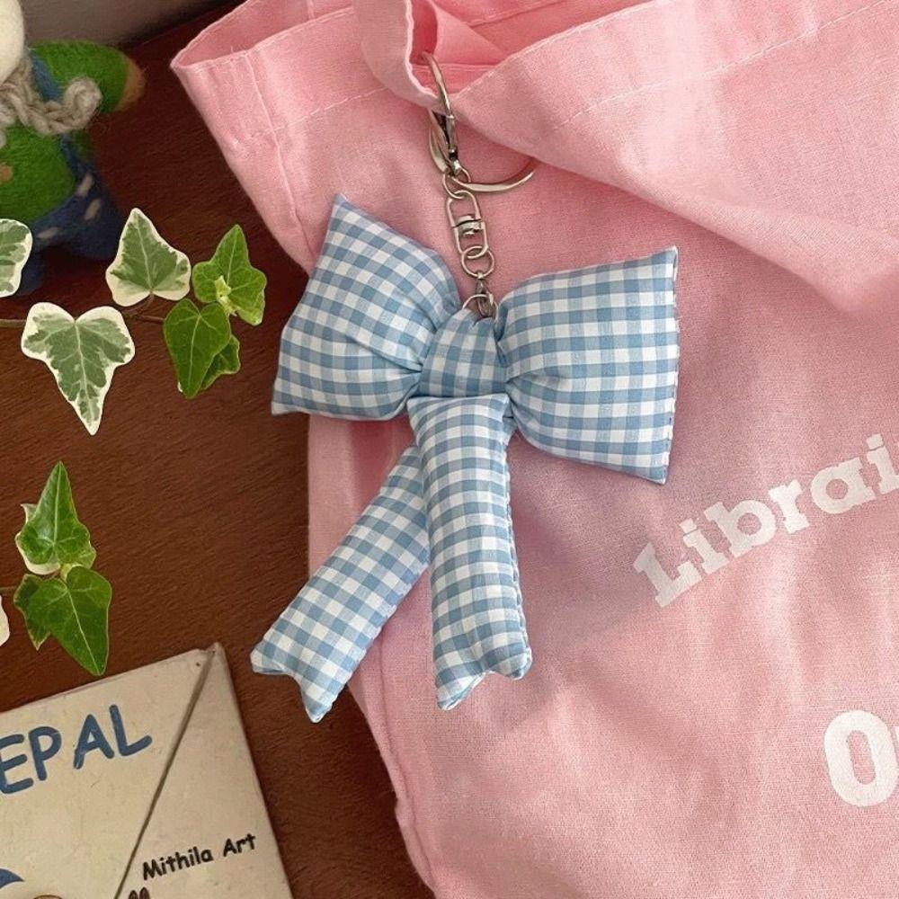 

Balletcore 3D Bowknot Keychain Grid Y2k Bag Hanging Sweet Bow Bag Pendant Gift синій