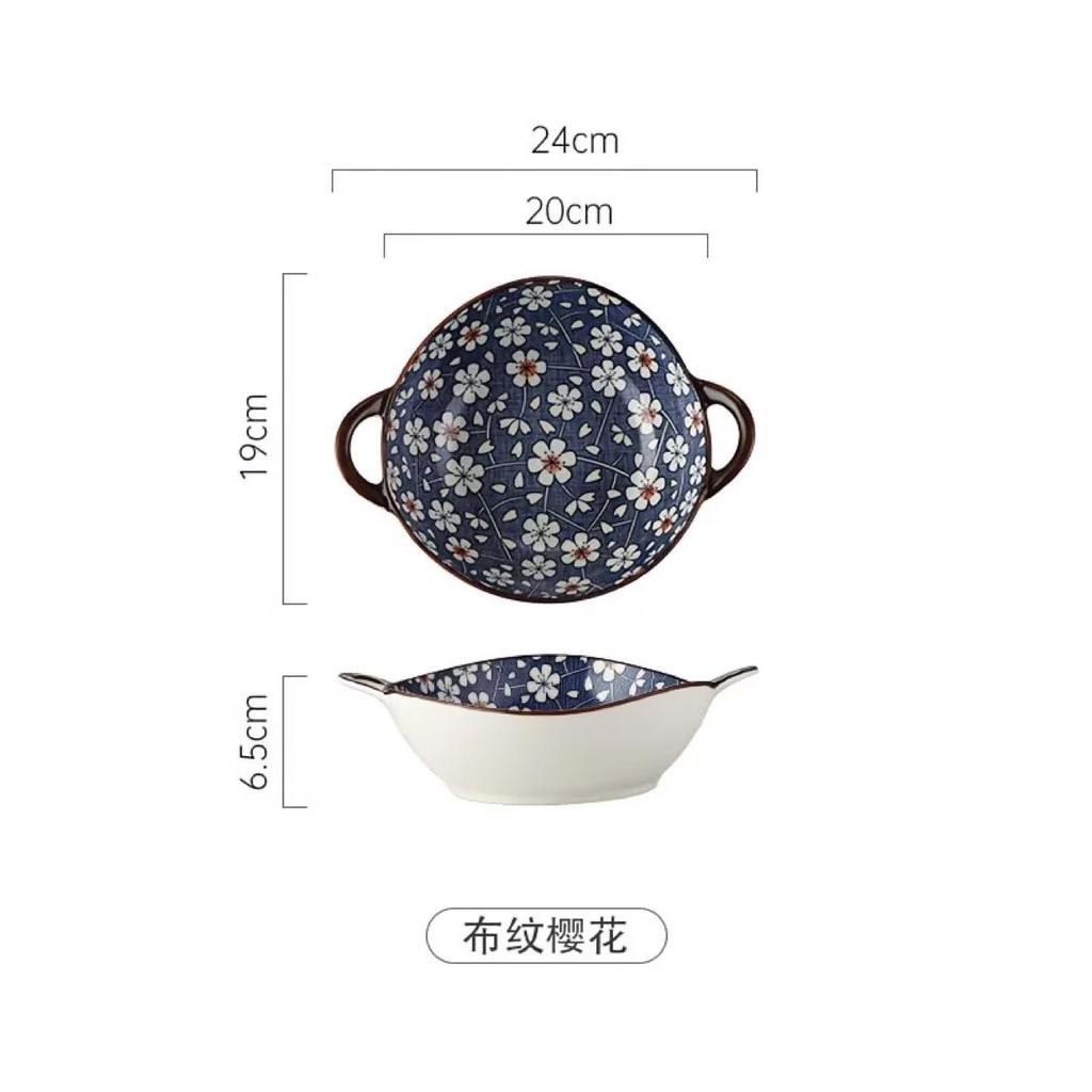 Japanese Household Noodle Bowl 7.5inch Ceramic Soup Bowl With Handle Salad Pasta Bowl Kitchen Tableware Microwave Oven Bakware