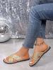 European Cross Strap Sequin Summer 2024 Round Toe Women's Plus Size Thick Sole Slippers.