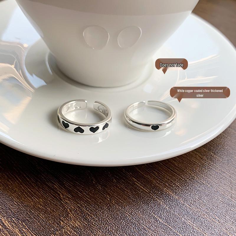 Lan Zhi 925 Sterling Silver Women's Enamel Heart Ring, Korean Simple Versatile Non-Fading Design