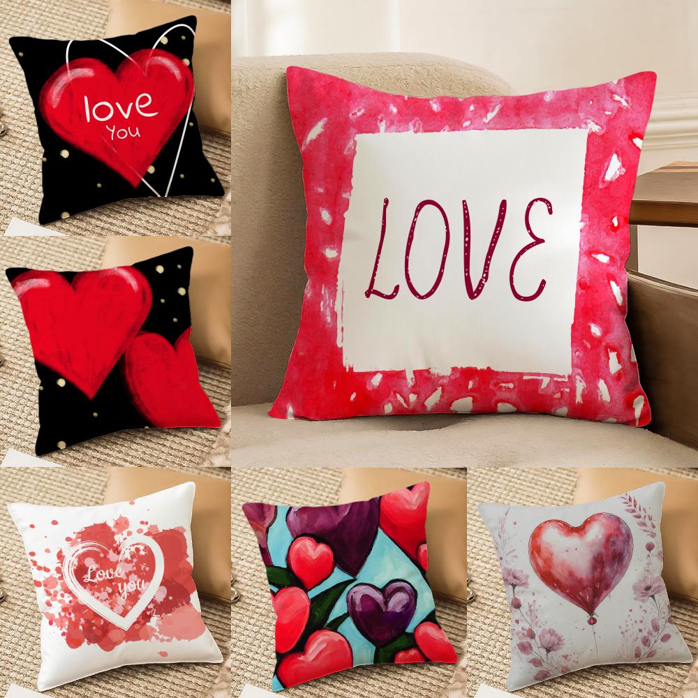 Valentine Red Heart Pillow Case Silky elegant Comfort Sofa Bed Invisible zipper