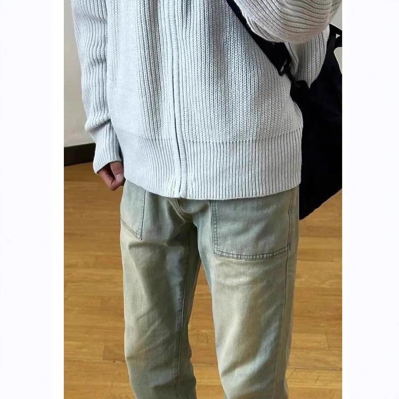 Men's Winter Stand-Up Collar Zip-Up Knit Cardigan Sweater - American Casual Style