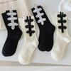 Womens Casual Crew Socks, Chinese Style Cheongsam Buckle Design Ladies Socks Solid Color Cotton Calf Socks