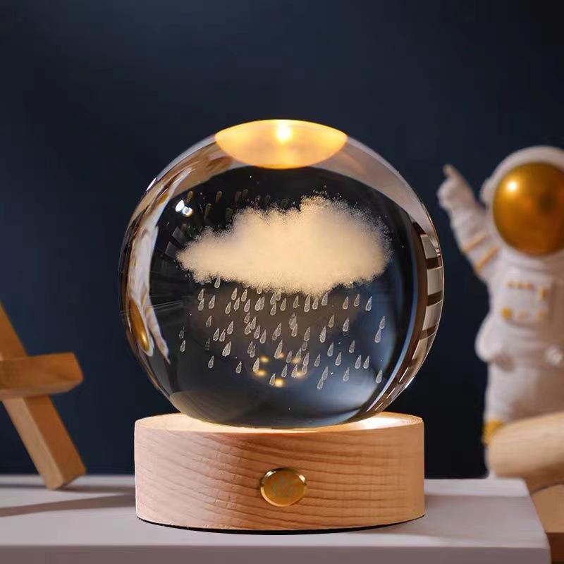 3D Laser Engraved Crystal Ball Night Light with Touch Control & Rechargeable Luminous Base – Perfect Birthday Gift