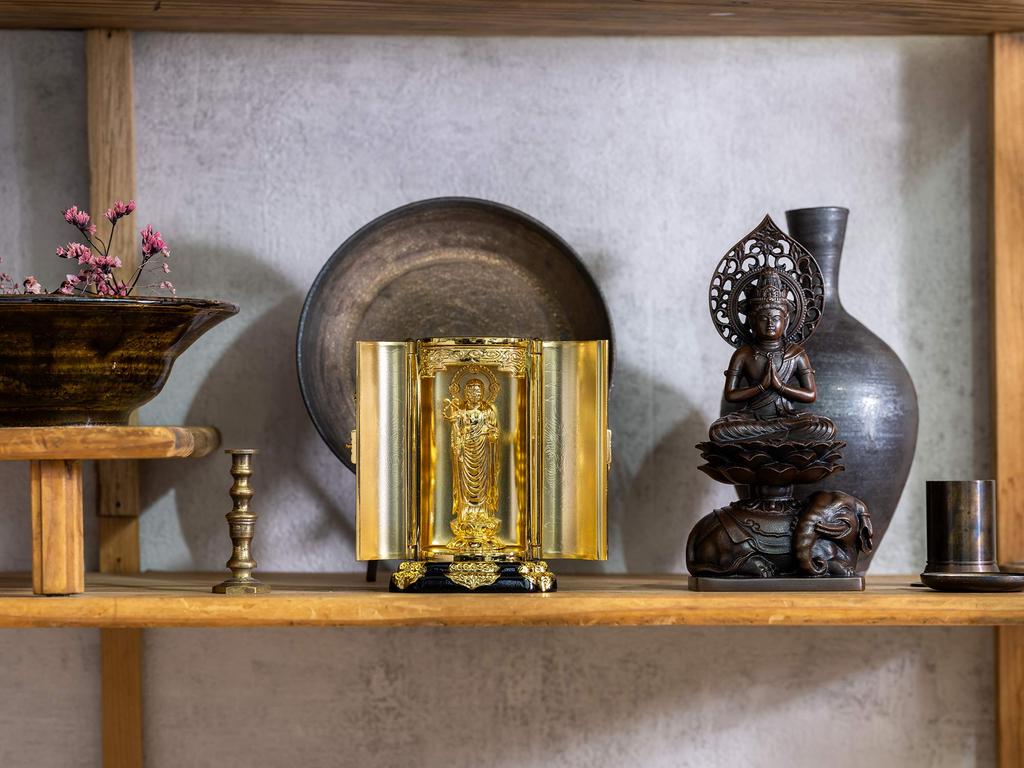 Buddhistická socha Jizo Bódhisattva se svatyní pro bezpečného božstva pro dítě Takaoka měď Bódhisattva (pozlacené/24karátové zlato) - ""Modlitba""