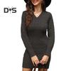 Podzim Zima Dámské šaty Pletené Silný výstřih do V Slim Fit Dlouhé rukávy Délka nad kolena Zkroucená Textura Čistá barva Pouzdro Kancelářské Párty Mini šaty