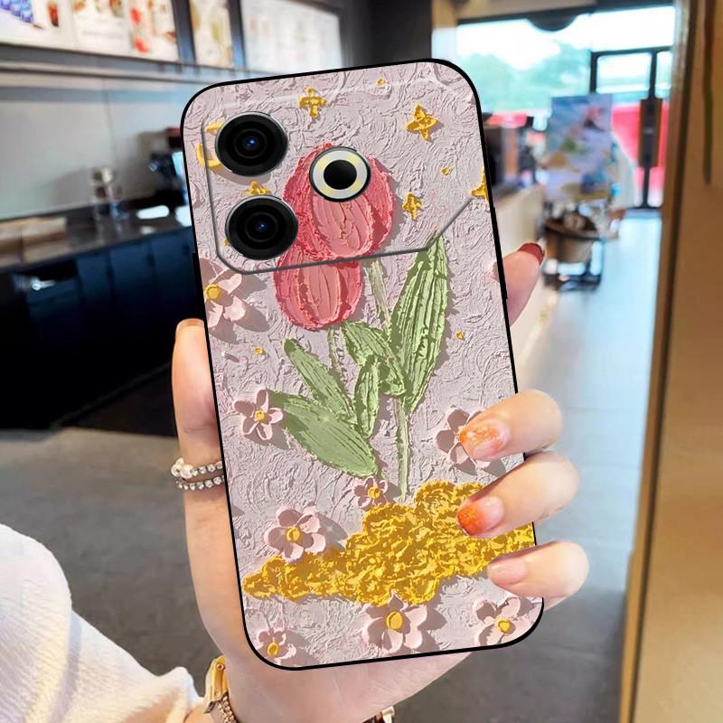 

For Tecno Pova 6 Neo Case Flower TPU Soft Black Silicone Covers for Tecno Pova6 Neo Case Protective Bumper Funda Pova 6Neo Tecno Pova 6 Neo