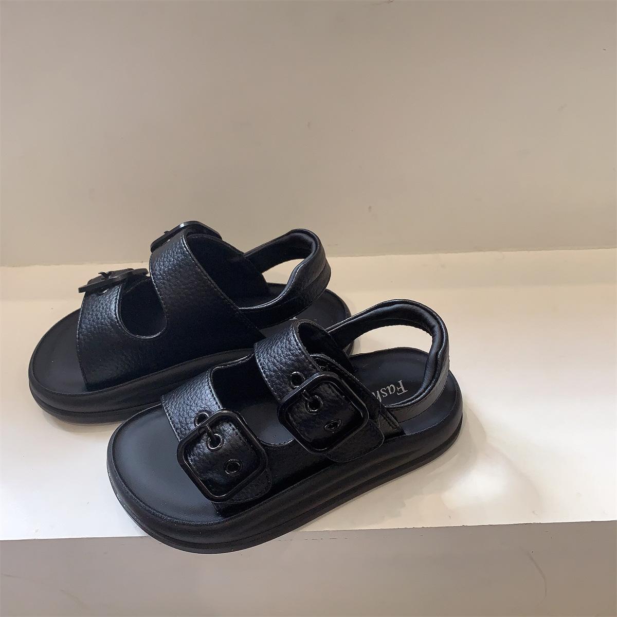 2026 Vintage Summer Classmate 3-6-12 Year Old Black Kids Sandals Girls Roman Beach Shoes 26-30 sizes, minimum order of 5 pairs чёрный