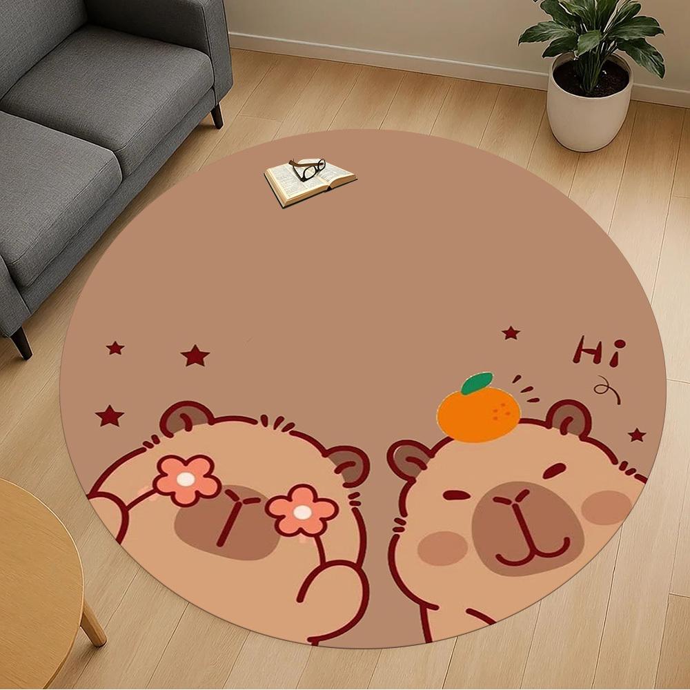 1PC Capybara Flower Orange Round Chair mat Area Rug - Non-Slip, Floor Mat for Office, Bedroom, home decor Christmas Gift c0528102
