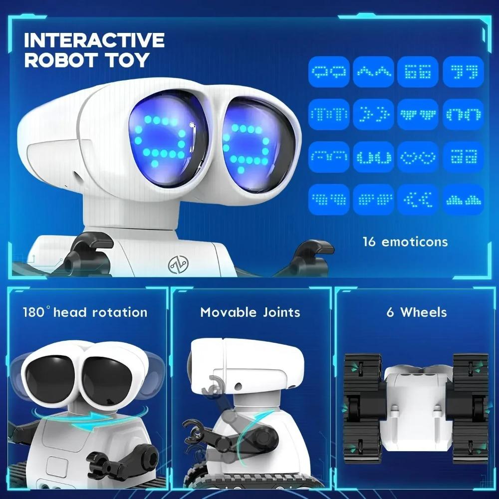 Remote control robot toy for kids with rechargeable battery, music, LED eyes, walkie-talkie function